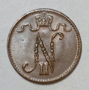 1 пенни 1915 год.Николай II.Русская Финляндия.Медь.
