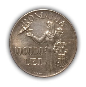 100000 лей 1946 год.Михай I.Мир.Королевство Румыния.Румыния.Серебро.