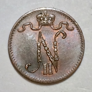 1 пенни 1916 год.Николай II.Русская Финляндия.Медь.