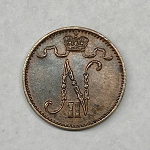 1 пенни 1909 год.Николай II.Русская Финляндия.Медь.XF.