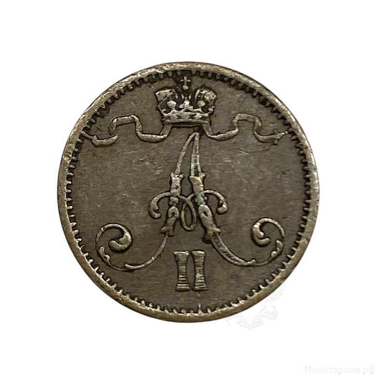 1 пенни 1875 год.Александр II.Русская Финляндия.Медь.