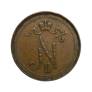 10 пенни 1907 год.Николай II.Русская Финляндия.Медь.