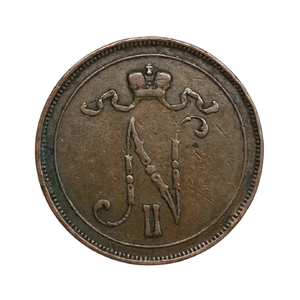 10 пенни 1908 год.Николай II.Русская Финляндия.Медь.