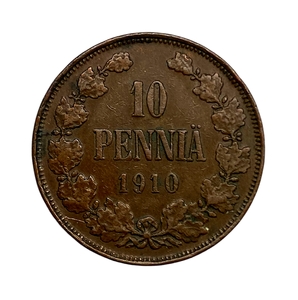 10 пенни 1910 год.Николай II.Русская Финляндия.Медь.