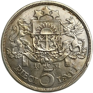 5 лат 1931 год.Дива.Латвия.Серебро.