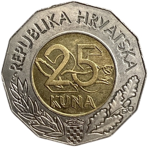 25 Куна 2004 год.Страна-кандидат в ЕС.Хорватия.Биметалл.
