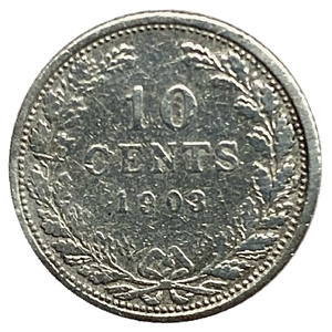10 центов 1903 год.Нидерланды.Серебро.