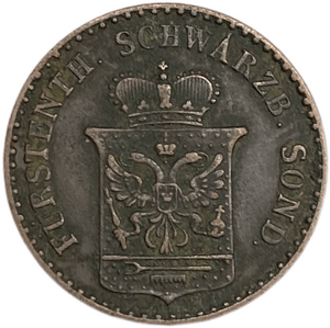 1 пфеннинг 1846 год A.Шварцбург-Зондерсгауен.Германия.Медь.