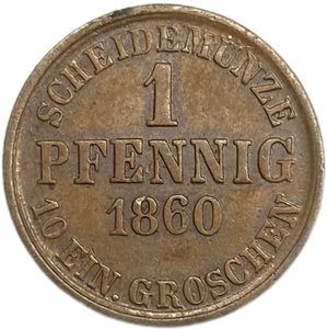 1 пфеннинг 1860 год.Герцогство Брауншвейг.Германия.Медь.