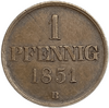 1 пфеннинг 1851 год B.Герцогство Брауншвейг.Германия.Медь.