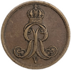 1 пфеннинг 1860 год B.Георг V.Ганновер.Германия.Медь.
