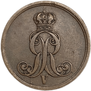 1 пфеннинг 1855 год B.Георг V.Ганновер.Германия.Медь.