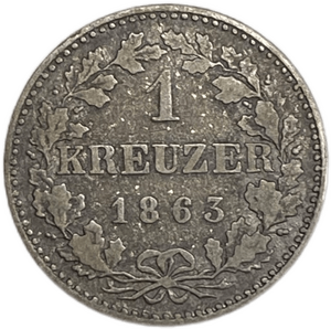 1 крейцер 1863 год.Вольный город Франкфурт на Майне.Германия.