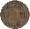 1 рейхспфенниг 1924 год J.Веймарская Республика.Германия.Медь.