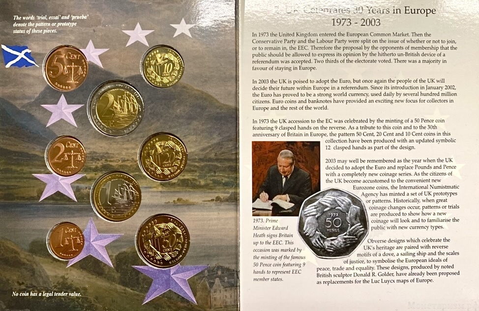 Набор пробных евро монет 2003 год.Великобритания.В альбоме.Proof.