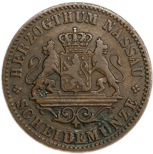 1 крейцер 1862 год.Герцог Адольф.Нассау.Германия.Медь.