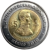 5 песо 2008 год.100 лет революции.200 лет независимости.Игнасио Лопес Район.Мексика.Биметалл.