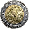 5 песо 2008 год.100 лет революции.200 лет независимости.Игнасио Лопес Район.Мексика.Биметалл.
