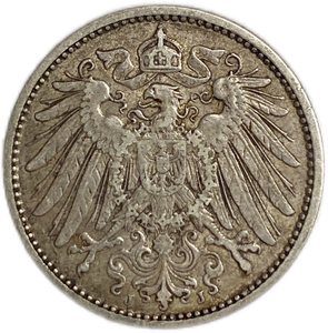 1 марка 1907 год J.Германия.Серебро. 