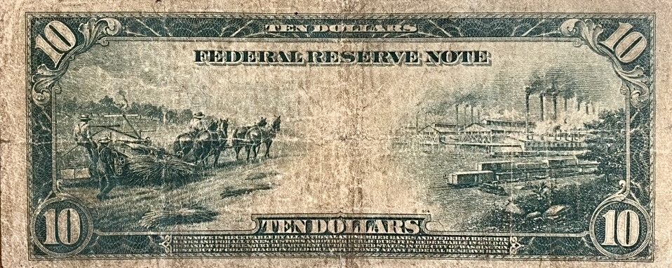 10 долларов США 1914 года.Эндрю Джексона.Банк Нью-Йорк 2-B.Серебряный сертификат.США.Банкнота.
