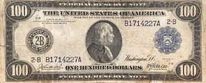100 долларов 1914 год B.Франклин.Серебряный сертификат.США.Банкнота.