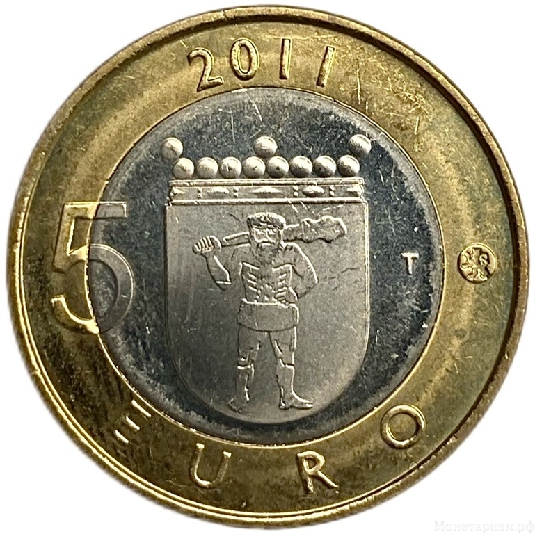 5 евро 2011 год биметалл.Лапландия,строения.Исторические регионы.Финляндия.