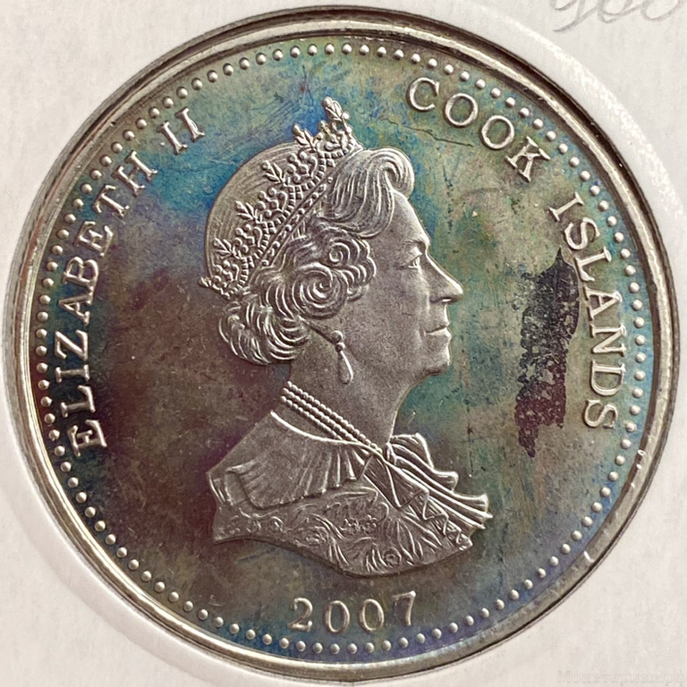 1 доллар 2007 год.Адмирал Горацио Нельсон на ступенях.Острова Кука.