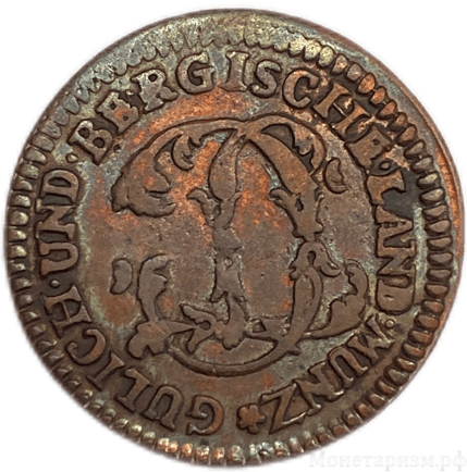 1/4 стюбера 1783 год.Юлих-Берг.Германия.Медь.