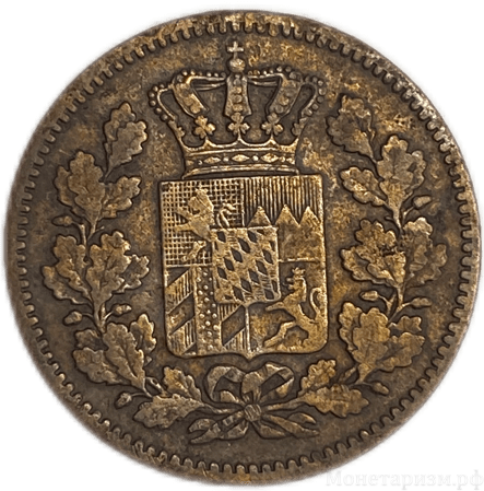 2 пфеннинга 1859 год.Людвиг II.Бавария.Германия.Медь.