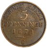 3 пфеннинга 1871 год.Пруссия.Германия.Медь.