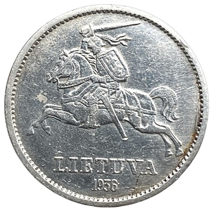 10 литов 1936 год.Витовт Великий.Первая Республика.Литва.Серебро.