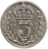 3 пенса 1907 год.Эдуард VII.Великобритания.Серебро.