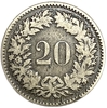 20 раппен 1850 год.Швейцария.Серебро.