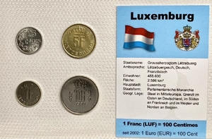Набор из 4 монет 1978-1990 год в запайке с описанием страны.Люксембург.UNC. 