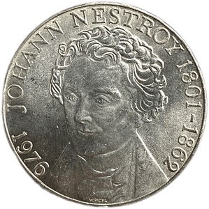 100 шиллингов 1976 год.175-летие Иоганна Нестроя.Австрия.Серебро. 