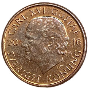 1 крона 2016 год.Карл XVI Густав.Швеция.
