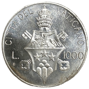1000 лир 1978 год.Папа Иоанн Павел I.Ватикан.Серебро