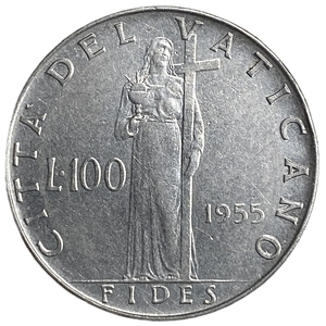 100 лир 1955 год.Папа Пий XII.Ватикан.
