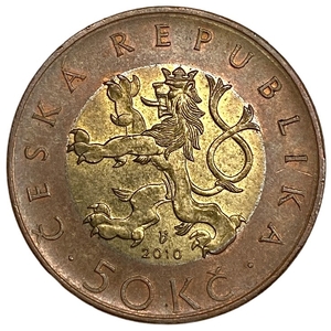 50 крон 2010 год.Карлов мост.Чешская Республика.Чехия.Биметалл.