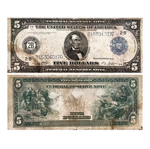 Банкнота 5 долларов 1914 год.Серия 2-b.А.Серебряный сертификат.США.Банкнота.