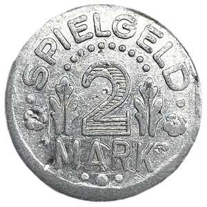 Игровая монета (жетон) 2 марки (Spielgeld).Германия.1920-1930-е гг.Алюминий.