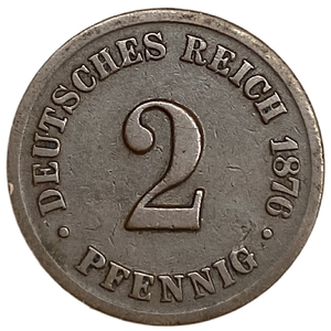 2 пфеннига 1876 год (B).Ганновер.Германия.Медь.