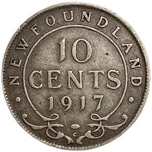 10 центов 1917 год C.Георг V.Ньюфаундленд.Британская колония.Серебро.