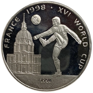 50 кип 1996 год.Чемпионат мира по футболу 1998 во Франции.Лаос.Серебро.