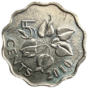 5 центов 2010 год.Листья.Король Мсвати III.Свазиленд.Эсватини.