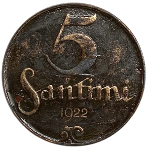 5 сантимов 1922 год.Латвия. 