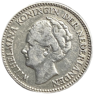 1/2 гульдена 1930 год.Королева Вильгельмина.Нидерланды.Серебро.