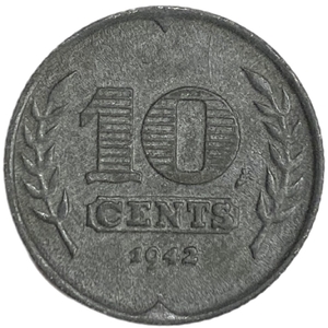 10 центов 1942 год.Немецкая оккупация.Нидерланды.