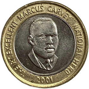 20 долларов 2001 год.Маркус Гарви.Ямайка.Биметалл.