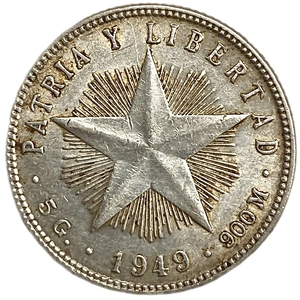 20 сентаво 1949 год.Звезда.Куба.Серебро.